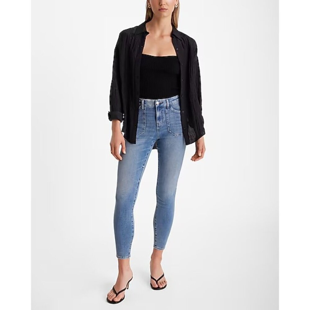 NEW Express Mid Rise Patch Pocket FlexX Skinny Jeans Large (12/14/16) Long